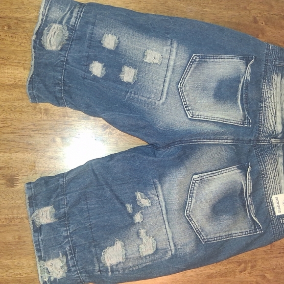Encrypted men's blue washed denim jean shorts Distressed 38 - Picture 7 of 8